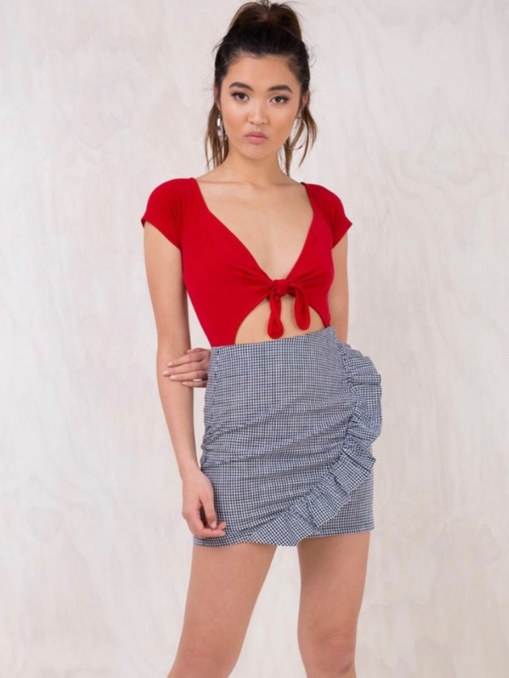Motel Rocks Yayo Cutout Tie Front Bodysuit in Red